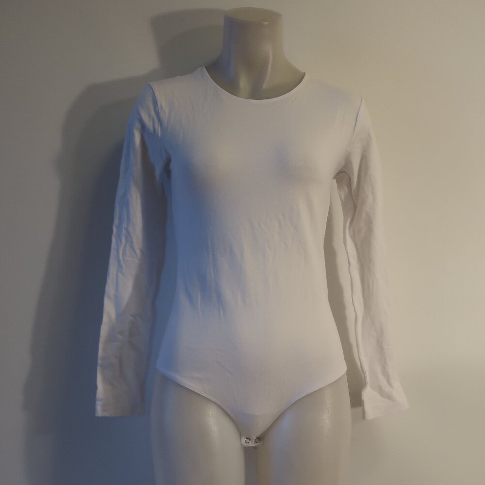 Womens Ambitionist White Long Sleeve Thong Bodysuit T-Shirt Top XL